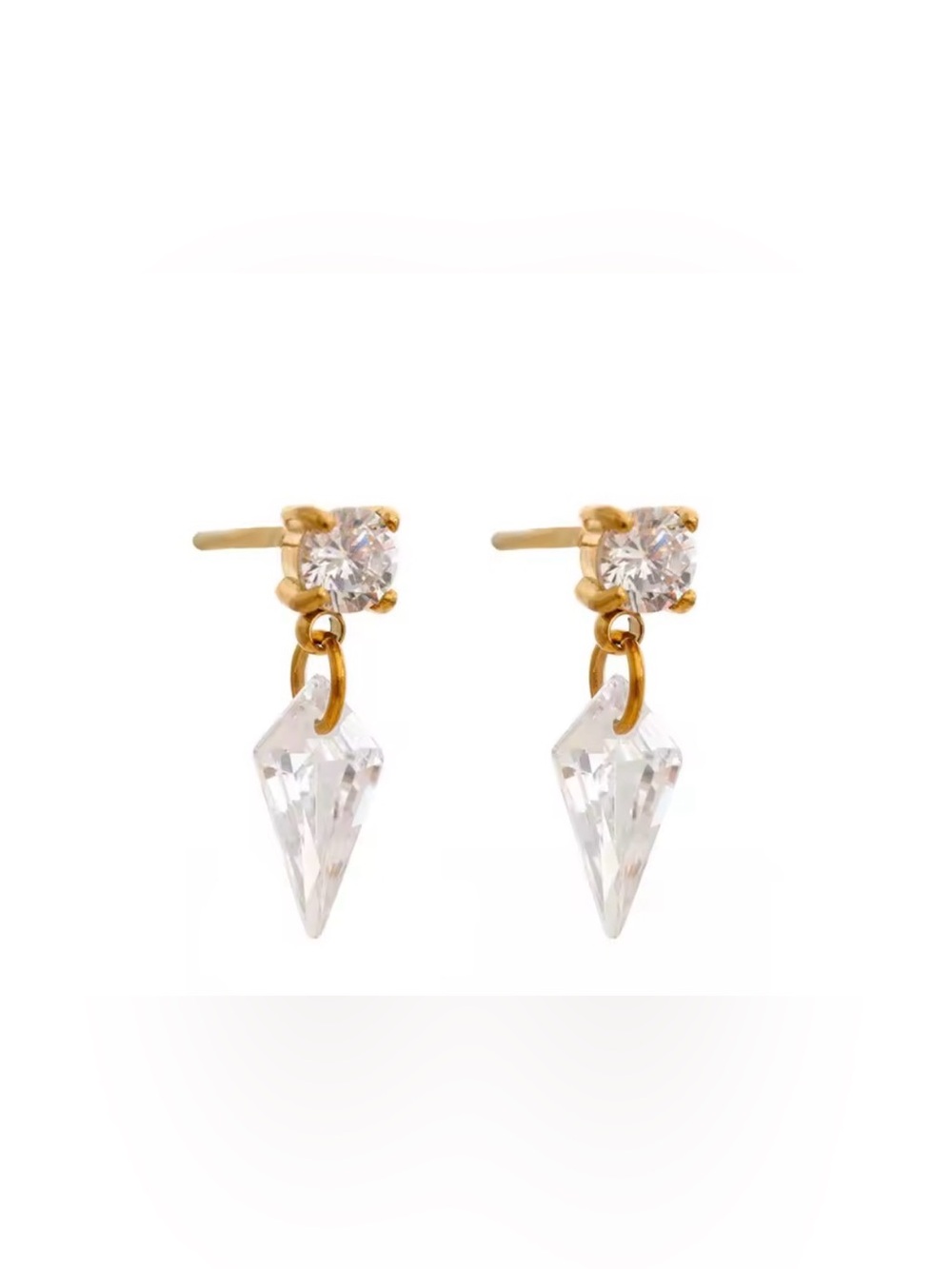 Gold Crystal Drop Stud Earrings - Clear